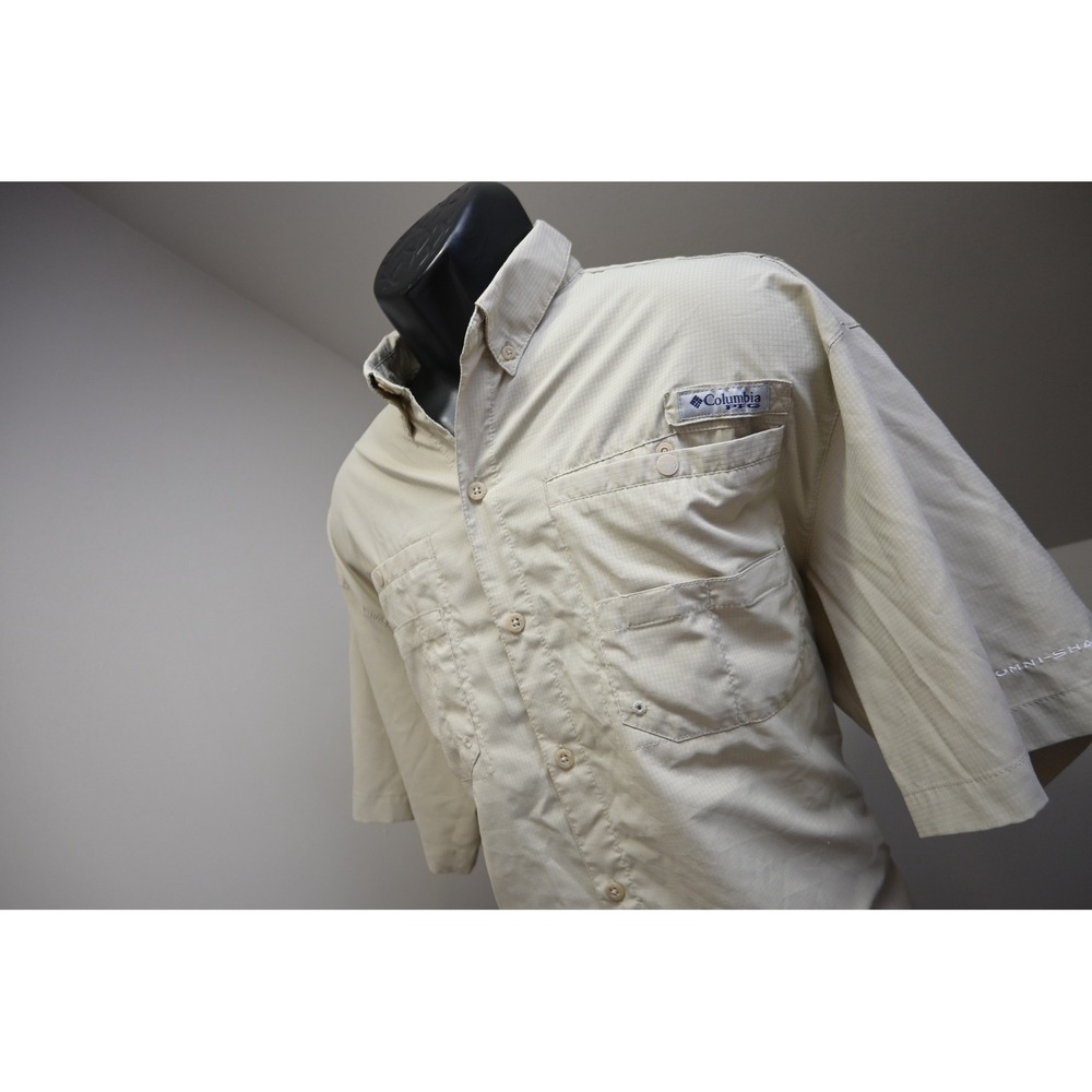 Columbia PFG Fishing Shirt Mens Large Short Sleeve Ripstop Omni-Shade Excellent